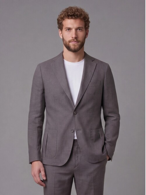 Grey Notch Lapel Slim Fit Patch Pocket 2-Button Suit