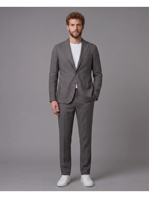 Grey Notch Lapel Slim Fit Patch Pocket 2-Button Suit