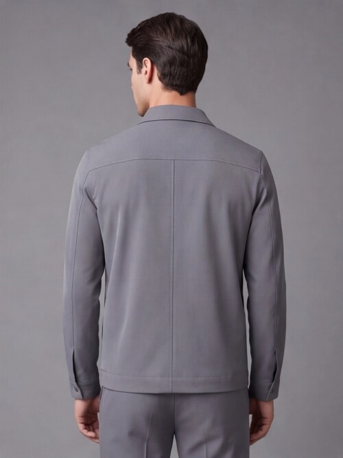 Grey Zippered Safari Pocket Comfort Fit Casual Suit