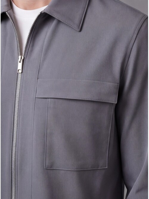 Grey Zippered Safari Pocket Comfort Fit Casual Suit