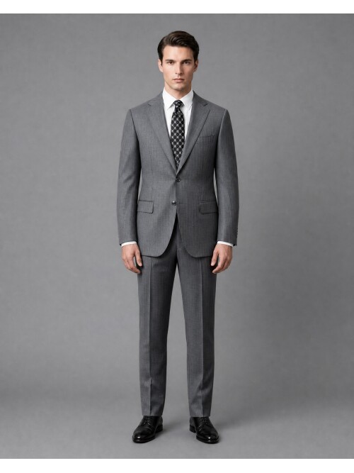 Grey Wool Regular Fit 2-Button Suit with Notch Lapel
