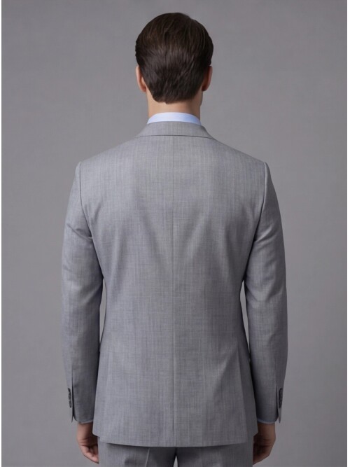 Gri Yünlü Sivri Yaka Kruvaze Regular Fit 6 Düğme Takım Elbise