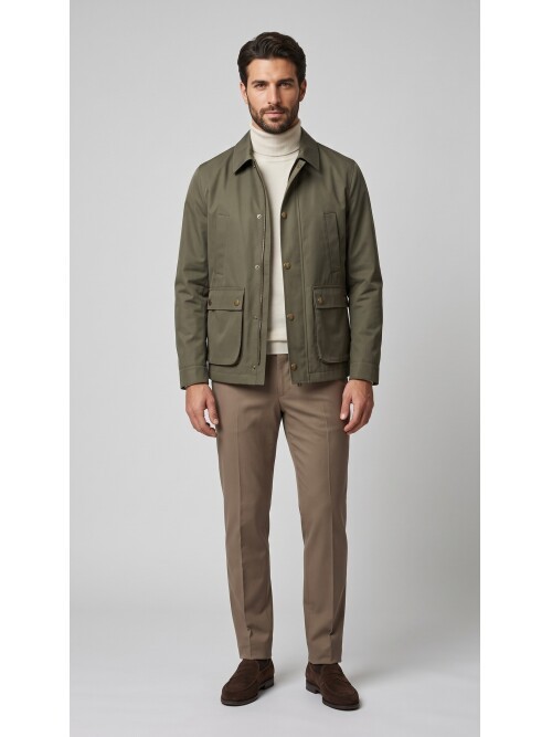 Haki Gömlek Yaka Comfort Fit Mont
