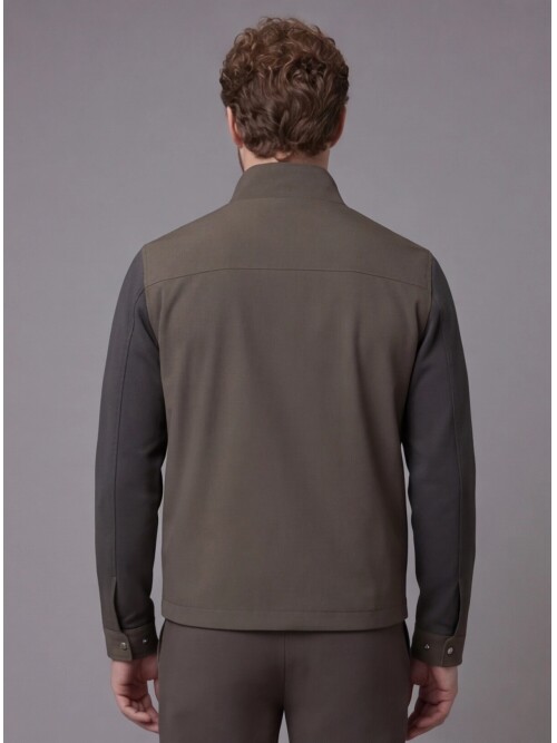 Haki Hakim Yaka Fermuarlı Comfort Fit Kısa Mont