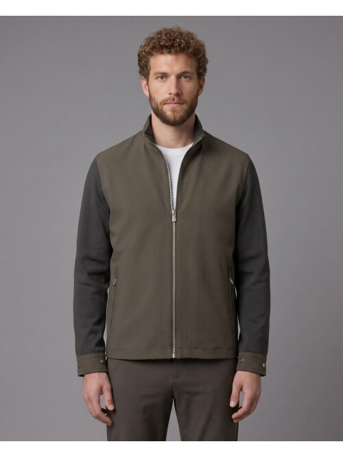 Haki Hakim Yaka Fermuarlı Comfort Fit Kısa Mont