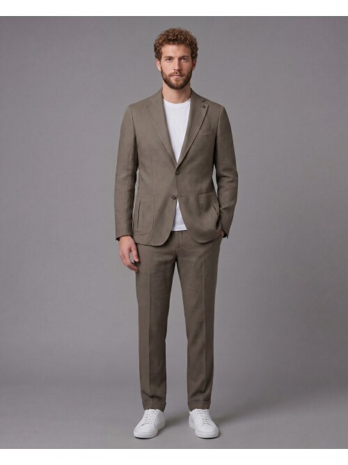 Khaki Notch Lapel Slim Fit Patch Pocket 2-Button Suit