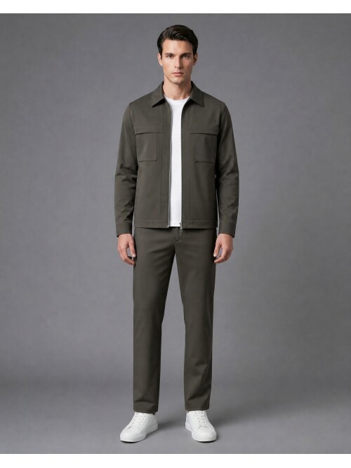 Khaki Safari Pocket Comfort Fit Zip-Up Sport Set