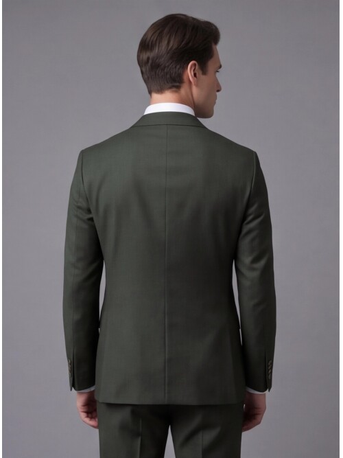 Haki Sivri Yaka İki Düğmeli Slim Fit Takım Elbise