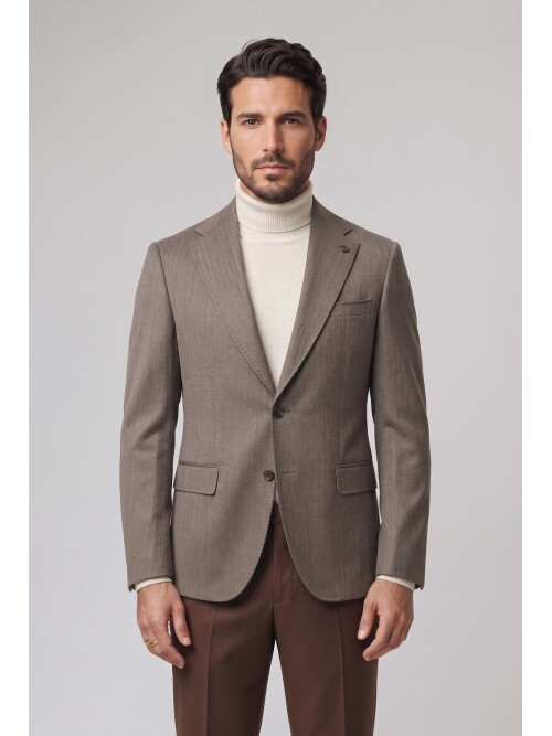 Kahverengi Mono Yaka Comfort Fit Ceket