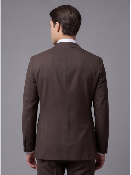 Kahverengi Mono Yaka İki Düğmeli Slim Fit Takım Elbise