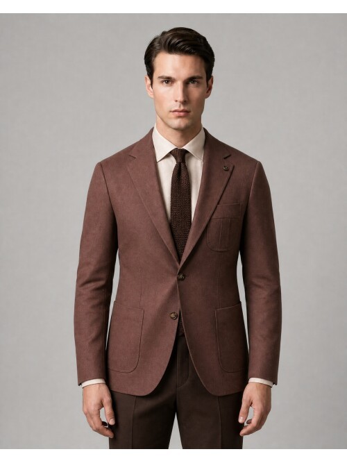 Brown Notch Lapel Pleated Patch Pocket Blazer