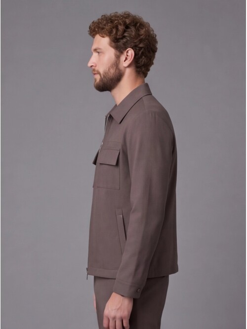Brown Safari Pocket Zippered Sport Suit