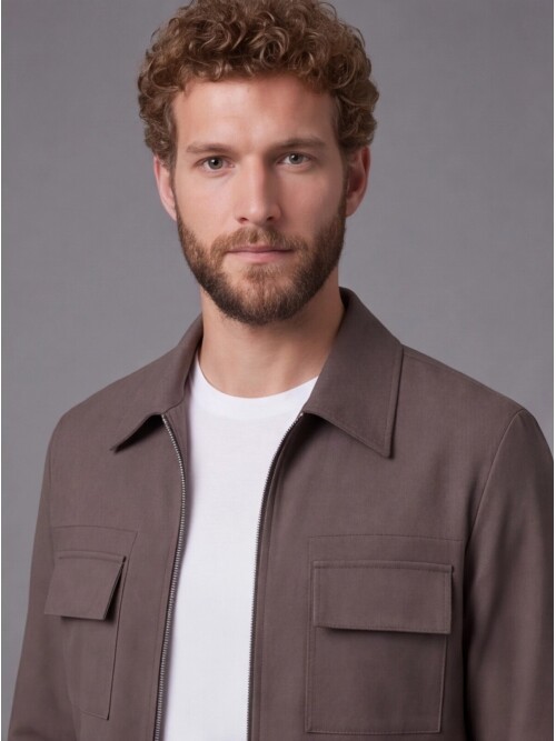 Brown Safari Pocket Zippered Sport Suit
