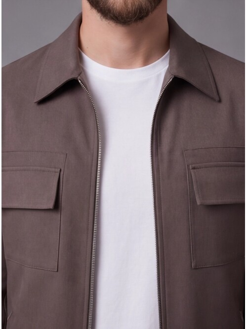 Brown Safari Pocket Zippered Sport Suit