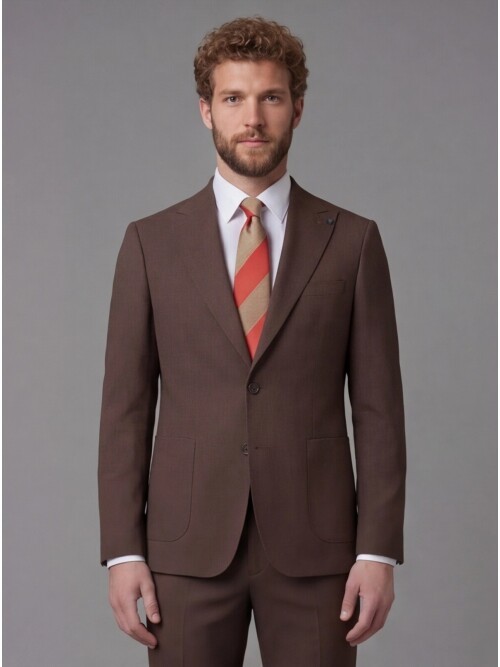 Brown Peak Lapel Slim Fit 2-Button Patch Pocket Suit