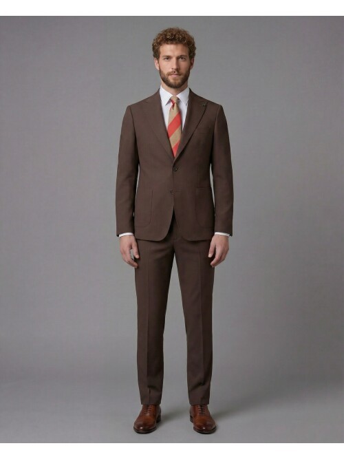 Brown Peak Lapel Slim Fit 2-Button Patch Pocket Suit