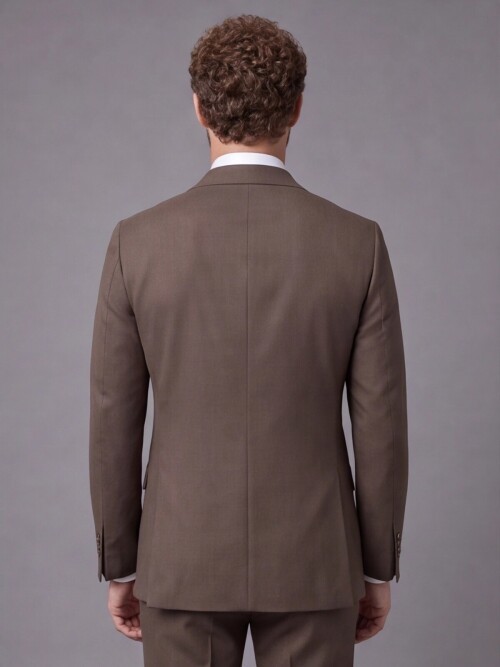Kahverengi Slim Fit Mono Yaka 2 Düğmeli Takım Elbise
