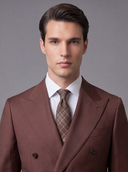 Brown Wool Peak Lapel Double-Breasted Comfort Fit Suit