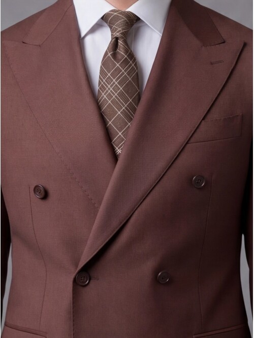Brown Wool Peak Lapel Double-Breasted Comfort Fit Suit