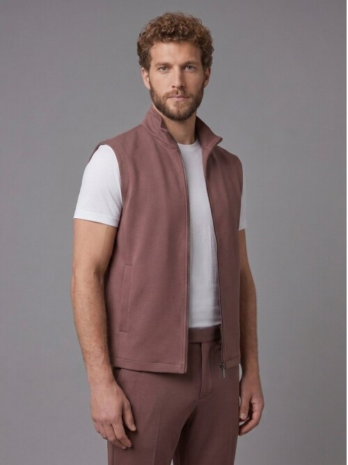 Kiremit Rengi Gömlek Yaka Fermuarlı Comfort Fit Spor Takım Elbise