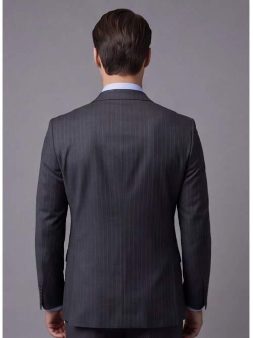 Koyu Gri Çizgili Yünlü Sivri Yaka Regular Fit Takım Elbise