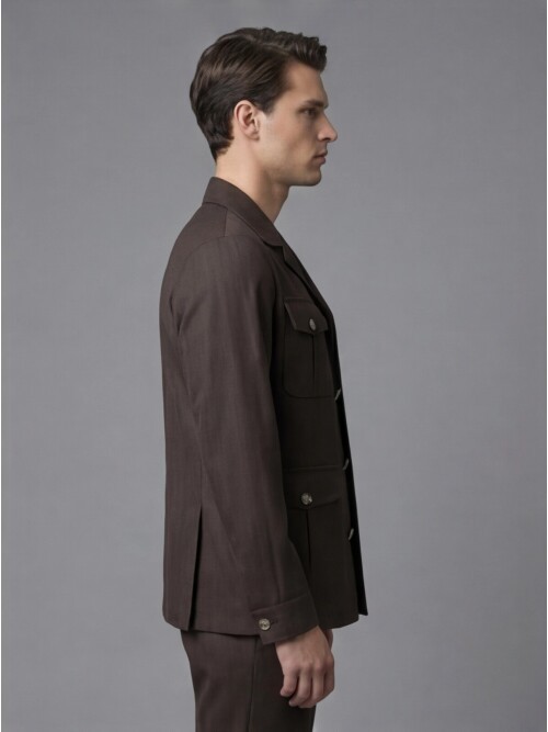 Dark Brown Comfort Fit Unlined Safari Sport Suit