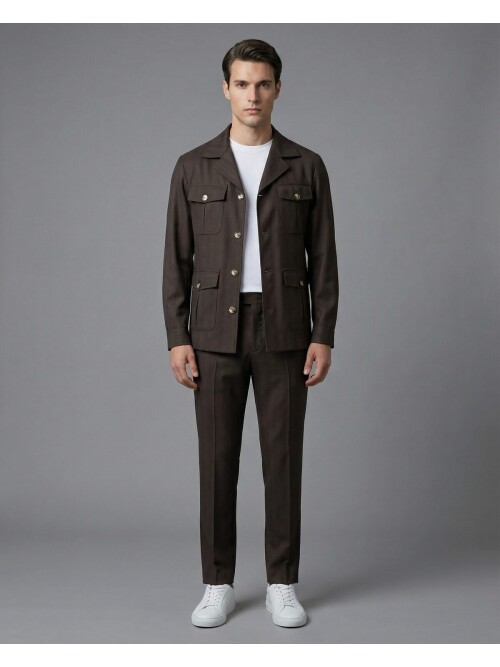 Dark Brown Comfort Fit Unlined Safari Sport Suit