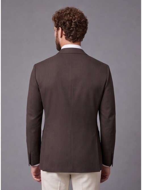 Dark Brown Double Breasted Jacket and Beige Trousers Slim Fit Combined Suit