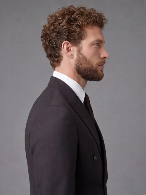 Dark Brown Double Breasted Jacket and Beige Trousers Slim Fit Combined Suit