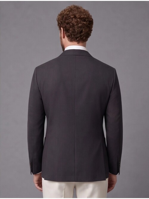 Dark Brown Double Breasted Jacket and Beige Trousers Slim Fit Combined Suit