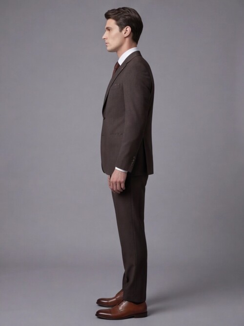 Koyu Kahverengi Mono Yaka Çift Düğmeli Takım Elbise