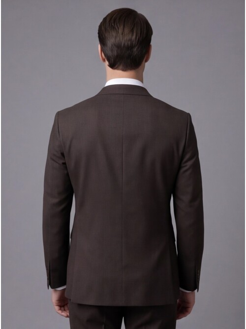 Koyu Kahverengi Mono Yaka Çift Düğmeli Takım Elbise