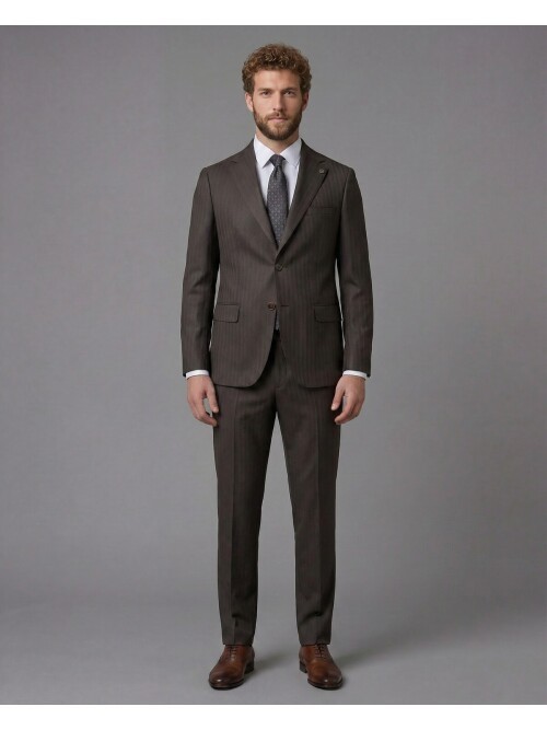 Dark Brown Notch Lapel Comfort Fit Suit