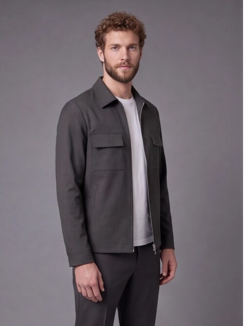 Dark Brown Safari Pocket Zippered Sport Suit