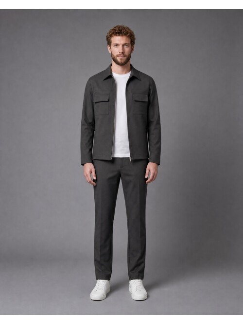 Dark Brown Safari Pocket Zippered Sport Suit