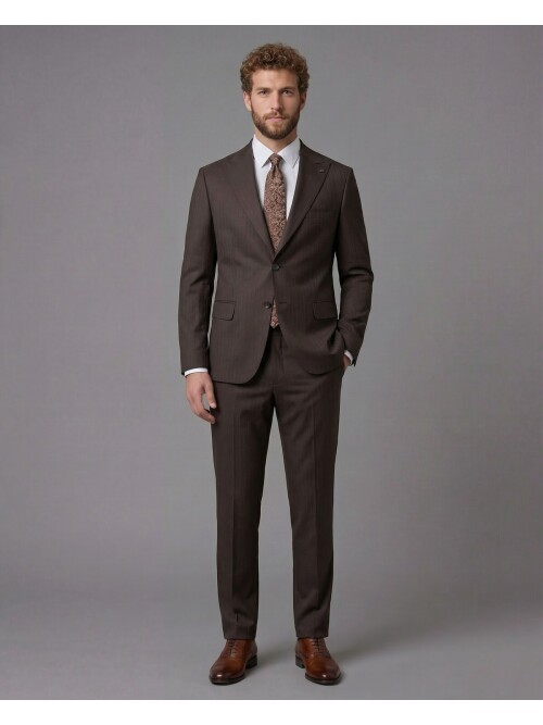 Dark Brown Peak Lapel Comfort Fit Fully Lined Suit