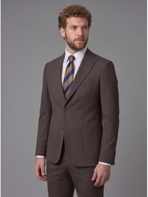 Dark Brown Peak Lapel Slim Fit 2-Button Patch Pocket Suit