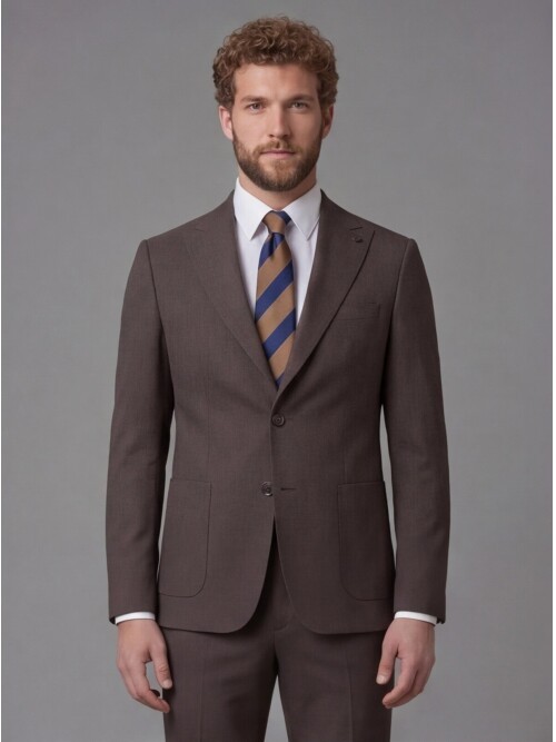 Dark Brown Peak Lapel Slim Fit 2-Button Patch Pocket Suit