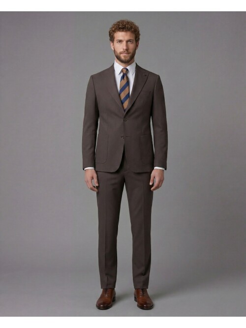 Dark Brown Peak Lapel Slim Fit 2-Button Patch Pocket Suit