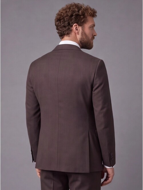 Koyu Kahverengi Slim Fit Mono Yaka 2 Düğmeli Takım Elbise