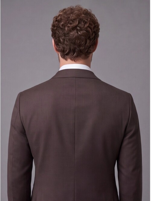 Koyu Kahverengi Slim Fit Mono Yaka 2 Düğmeli Takım Elbise