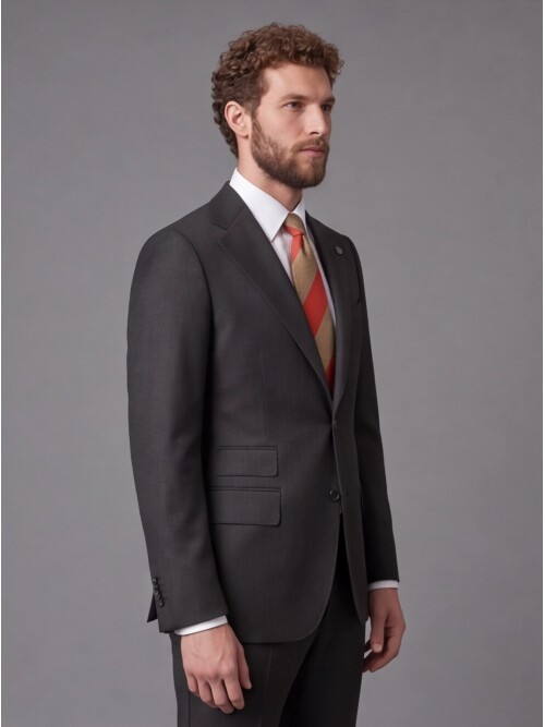 Koyu Kahverengi Slim Fit Mono Yaka 2 Düğmeli Takım Elbise