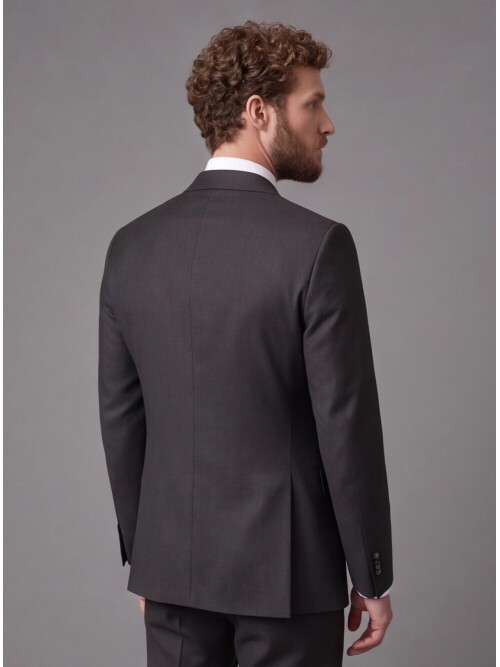 Koyu Kahverengi Slim Fit Mono Yaka 2 Düğmeli Takım Elbise
