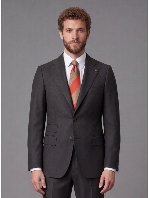 Koyu Kahverengi Slim Fit Mono Yaka 2 Düğmeli Takım Elbise