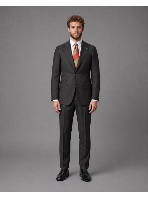 Koyu Kahverengi Slim Fit Mono Yaka 2 Düğmeli Takım Elbise