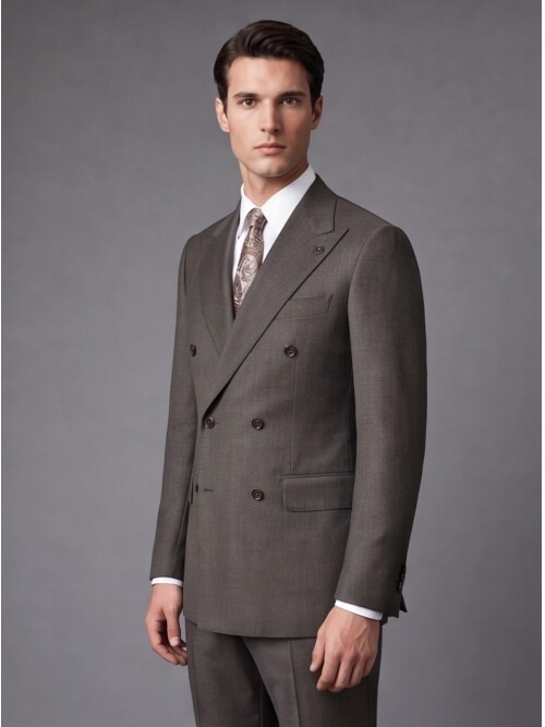 Dark Brown Wool Comfort Fit Double-Breasted Suit