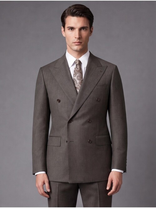 Dark Brown Wool Comfort Fit Double-Breasted Suit