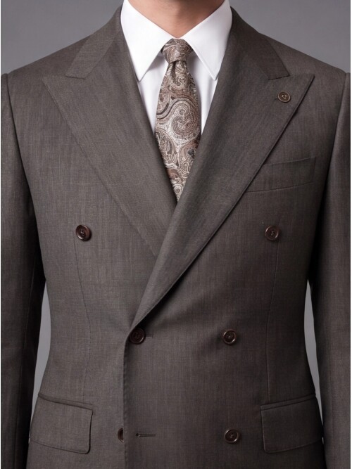 Dark Brown Wool Comfort Fit Double-Breasted Suit