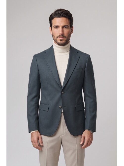 Koyu Yeşil Mono Yaka Comfort Fit Ceket