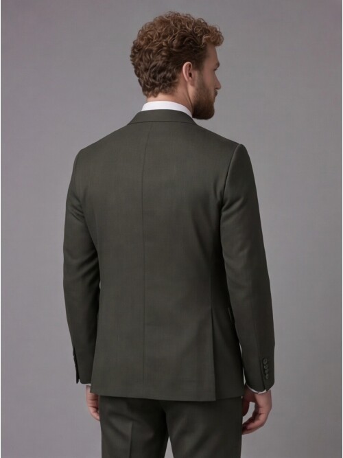 Dark Green Peak Lapel Comfort Fit Mens Suit